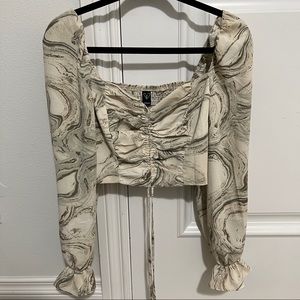 Windsor Small Trendy Moment Drawstring Crop Top in Marble Taupe